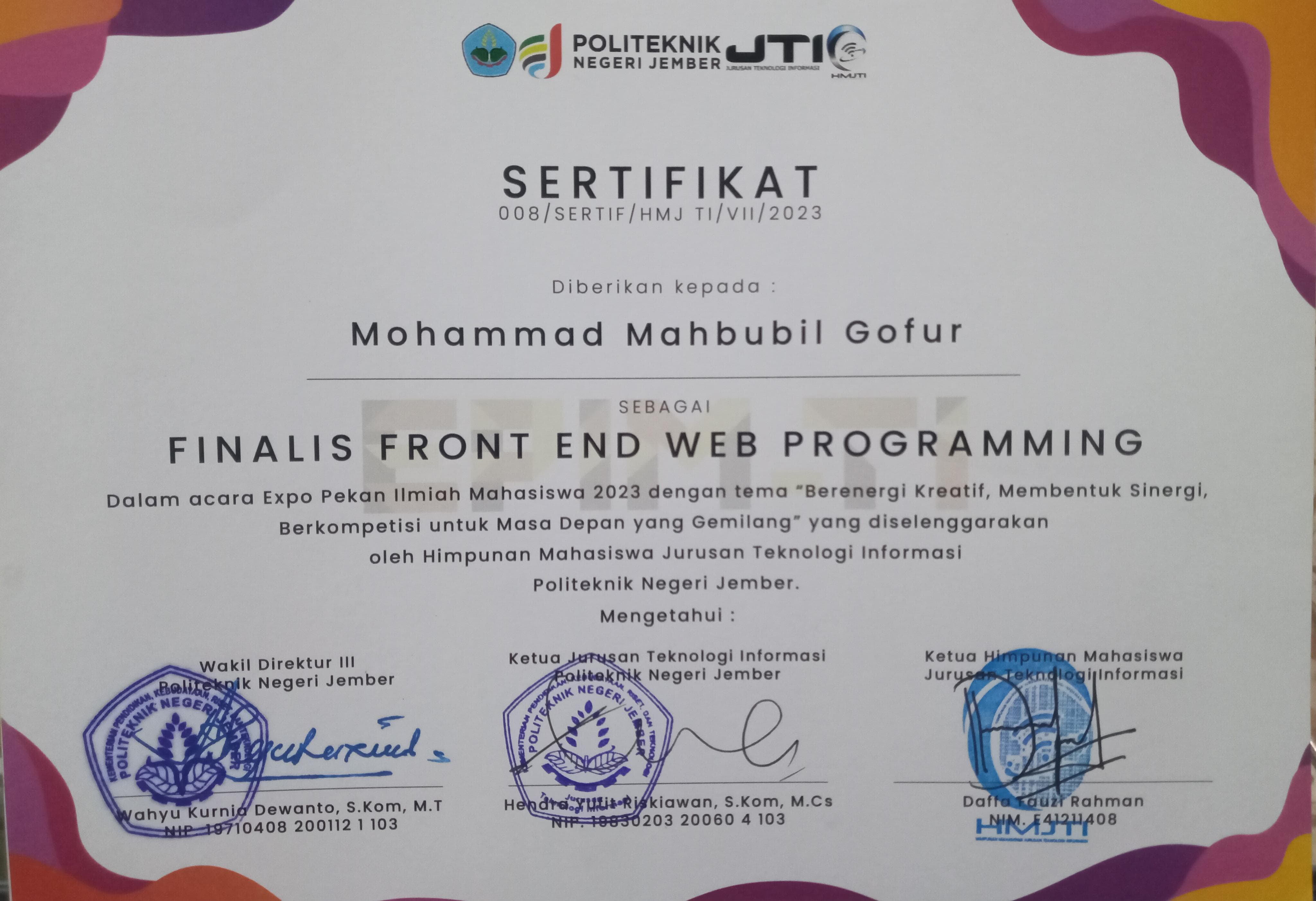 Sertifikat 1 - Mahbubil Gofur