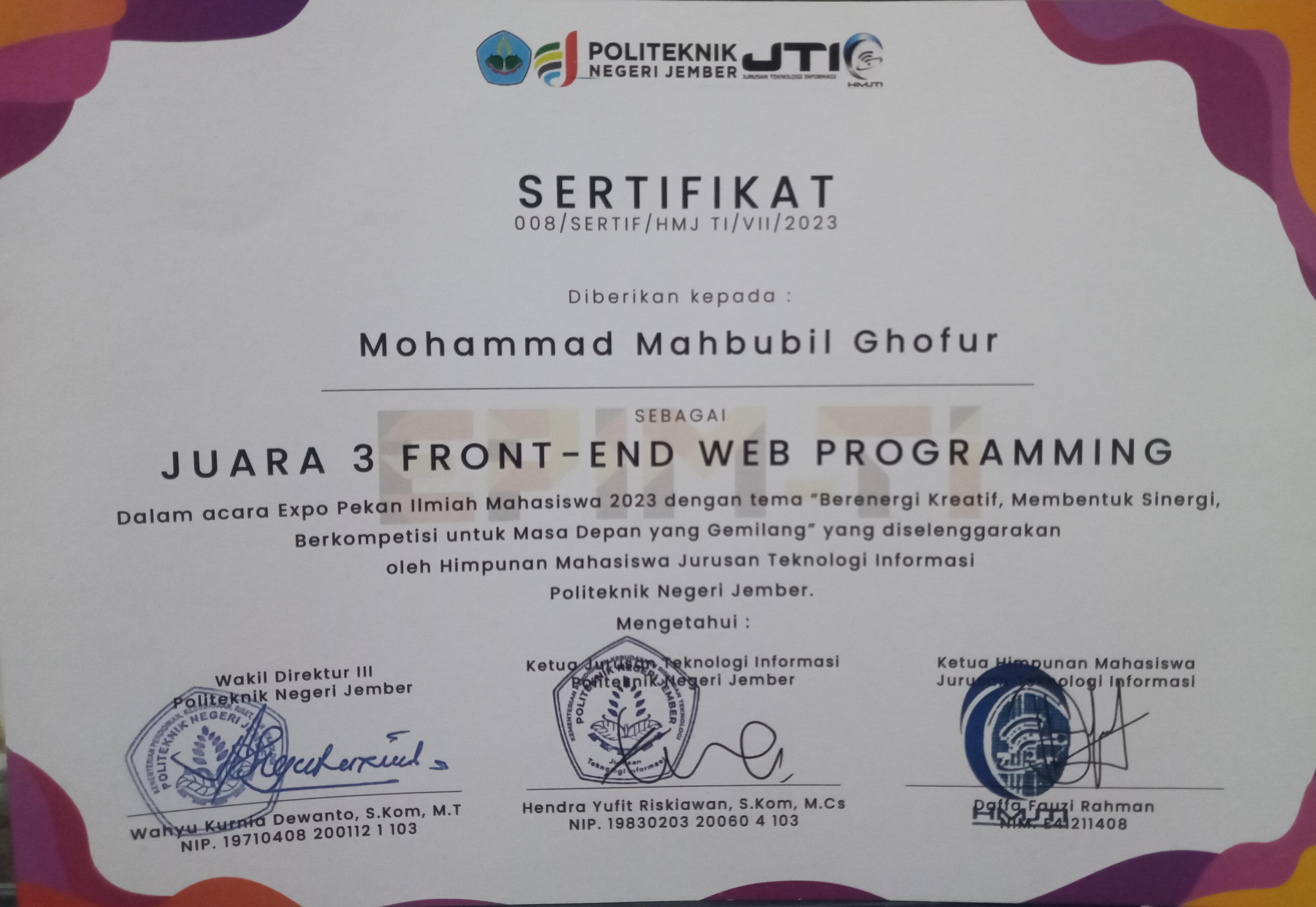 Sertifikat 2 - Mahbubil Gofur